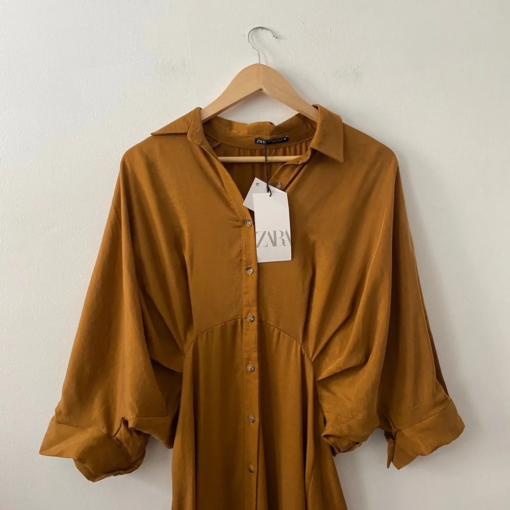 Zara Pleated Maxi Shirt Dress - Picture 3 of 12